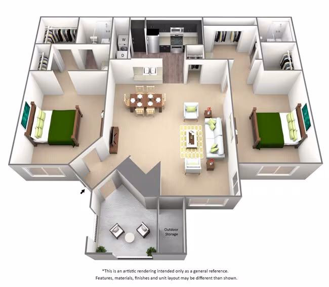 2 Beds • 2 Bath 1928 floor plan